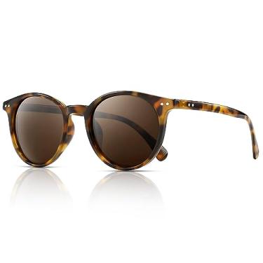 Imagem de SUNGAIT Óculos de sol clássicos vintage redondos polarizados para mulheres e homens, estilo retrô UV400, Armação leopardo (acabamento brilhante)/lente marrom, 53mm=