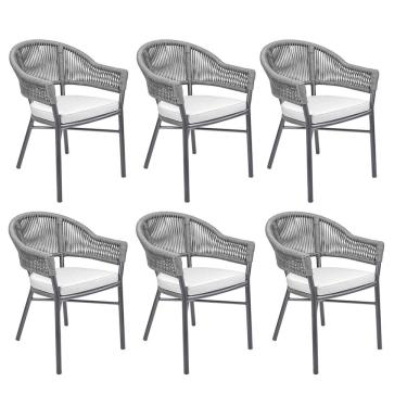 Imagem de Kit 6 Cadeiras Área Externa de Alumínio Bear com Corda Naútica Grafite G56 - Gran Belo