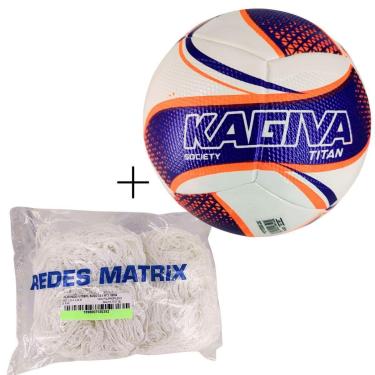 Imagem de Kit 01 Bola De Futebol Society Kagiva Titan 2026+Rede Society Matrix 4m Fio 2 Seda Reforçada-Masculino