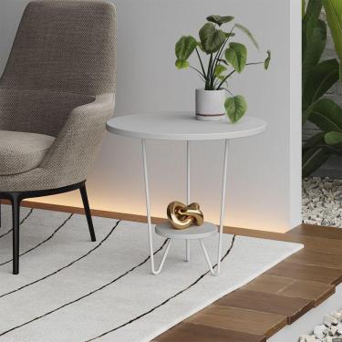 Imagem de Mesa Lateral Redonda Industrial Italy Ferro Branco E Tampo Branco