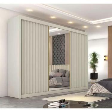 Imagem de Guarda Roupa Ripado Com Espelho 3 Portas 6 Gavetas - Athenas-off White - Móveis Europa