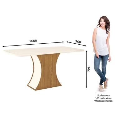 Imagem de Mesa De Jantar Luiza 160 Cm Ambiente Canto Arredondado Com Vidro Nature Off White - Henn
