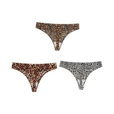 Imagem de Conjunto De 3 Tangas Sexy De Leopardo Para Mulheres, Lingerie Sem Cost