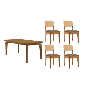 Imagem de Conjunto: Mesa Sala Jantar Londrina Tampo Curvo 120cm+4 Cadeiras Havan