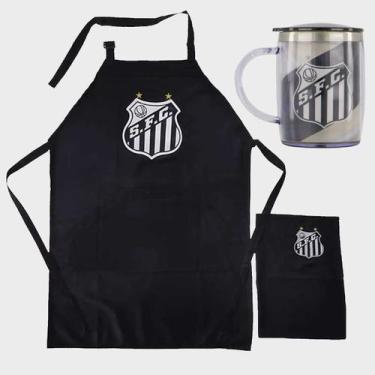 Imagem de Kit Avental Churrasqueiro e Caneca termica com tampa Santos - Kits, Ún