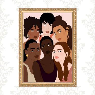 Imagem de Quadro Moldura Dourada Mulheres Raças Diversas 33X24Cm