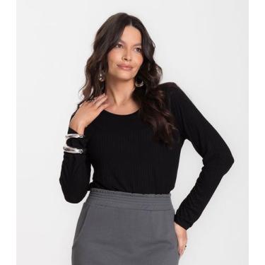 Imagem de Blusa Feminina Canelada Com Manga Longa Rovitex Preto, GG, Preto