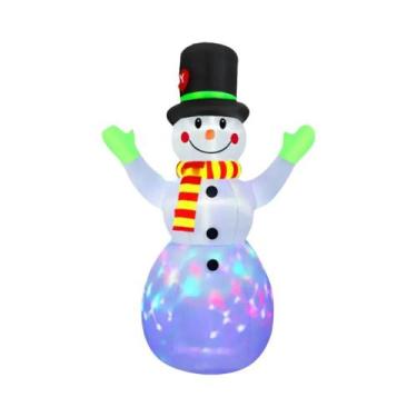 Imagem de Boneco De Neve Inflável Verde De 2,13m Com Luvas E Luzes LED Rotativas