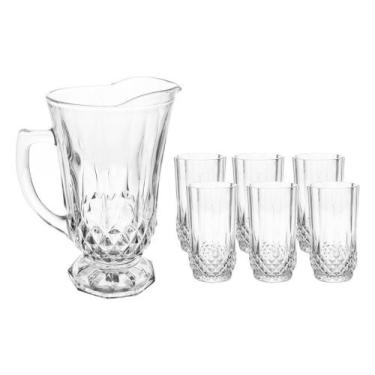 Imagem de Conjunto Jarra com 6 Copos de Vidro Diamante 1,25L/260ml - Lyor