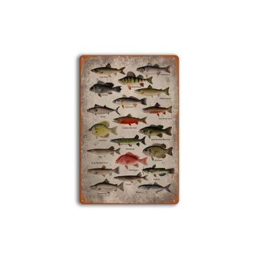 Imagem de Decoração de parede Placa de lata Vintage Fish Species Chart Iron 20x3