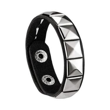 Imagem de Pulseira Gótica Punk Rock Ajustável - Cravejada com Pedras Pretas - Un