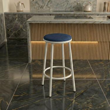 Imagem de Banqueta Alta Cozinha Redonda Sem Encosto Luna Estrutura Branca:azul Marinho