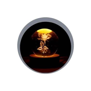 Imagem de Luminária Globo de Vidro Led 3D USB com Base de Madeira 8cm Art House,