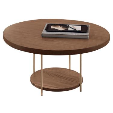 Imagem de Mesa de Centro Para Sala Redonda Tampo MDF Pés Aço Allure B01 Castanho - Lyam Decor