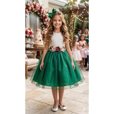 Imagem de Vestido Juvenil Vila Lele Ivete Peito Off e Saia Verde Bandeira para F