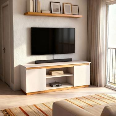 Imagem de Rack para Tv até 45 Polegadas Cava Home Sala branco e amadeirado