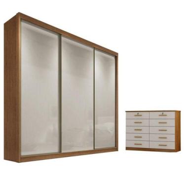 Imagem de Guarda Roupa Casal Logan E Gaveteiro Milão Com Chave Cumaru 25 Fendi -