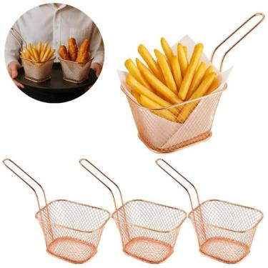 Imagem de 3 Cestos De Metal Rose Ideal P/ Porções Petiscos Restaurante - Desterr