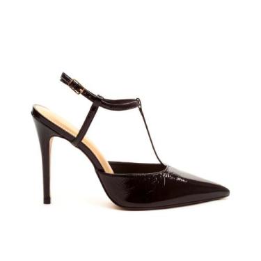 Imagem de Slingback Couro Preto Salto Alto Cecconello 2624004-2, Preto, 37