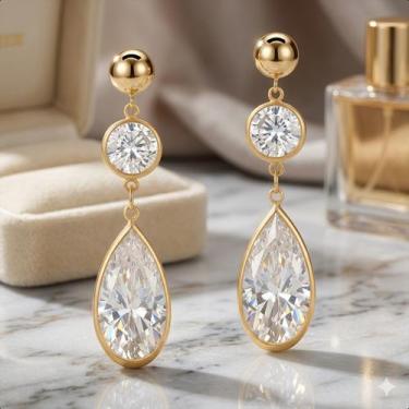 Imagem de Brinco Ouro 18k 750 Gota De Zircônia Branca - DREAMFACTORY JOIAS