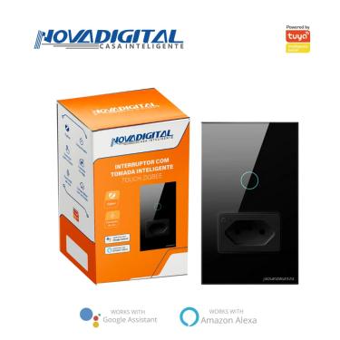 Imagem de Interruptor Touch de 1 Tecla com Tomada de 20A Inteligente Zigbee Novadigital Preto ZIT-WK-01-B