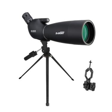Imagem de Luneta de observação SVBONY SV28 25-75x70, HD, com tripé, de longo alcance, com adaptador para celular, ideal para observação de pássaros e alvos
