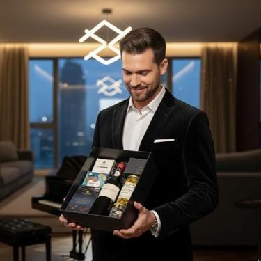 Imagem de Cesta de Presente Gift G&O Angélica Zapata, Vinho Tinto Cabernet Sauvignon 750ml, Chocolates, Torradas e Queijo Brie