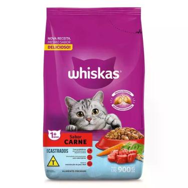 Imagem de Ração Whiskas para Gatos Adultos Castrados Sabor Carne 900g