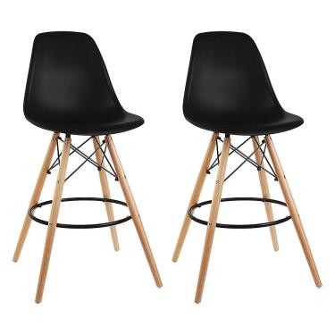 Imagem de Kit 2 Banquetas Alta Eiffel Eames Base Madeira Cozinha Bar