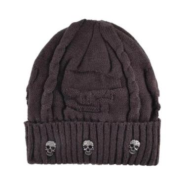 Imagem de Gorro De Inverno Masculino Em Tricô Com Padrão De Caveira Em Metal, Go