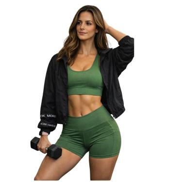 Imagem de Kit Fitness 3 Peças Top Short e Jaqueta Corta Vento – Look Completo para Treinos Externos e Inverno-Feminino