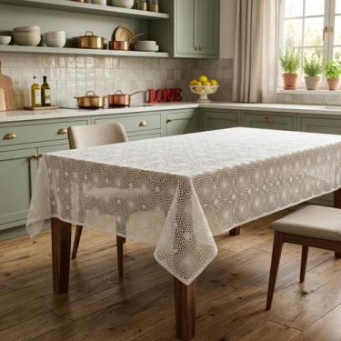 Imagem de Plástico para Mesa Toalha PVC Impermeável Renda em Relevo Retangular 2