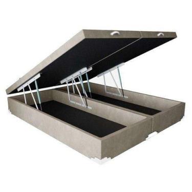 Imagem de Cama Box Baú Casal em Sued Bege Bipartido com Pistão A Gás - 138x188 -