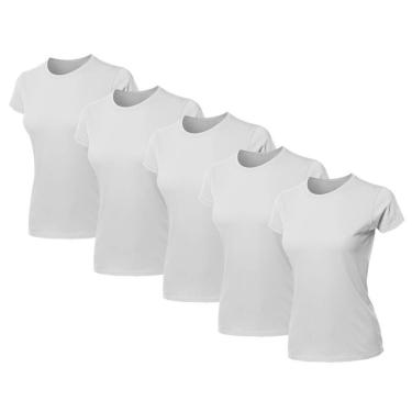 Imagem de Kit 5 Blusas Feminina Camiseta Lisa Básica Algodão Baby Look-Feminino