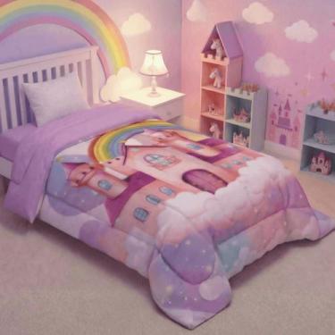 Imagem de Edredom Solteiro Infantil 1PC (EXLCUSIVO) para Meninas 400 Fios Dupla 