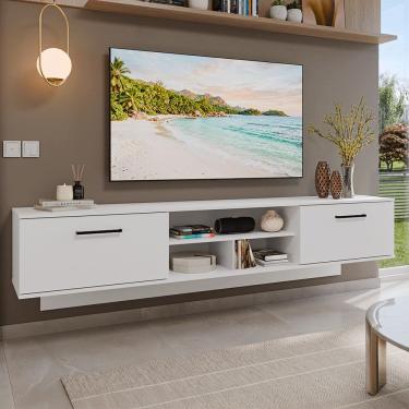 Imagem de Rack Suspenso para TV até 80 Polegadas 218 cm 2 Portas Branco Agata Madesa