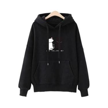 Imagem de Moletom Casual Feminino Com Estampa De Gato Fofo, Moda Streetwear, Mol
