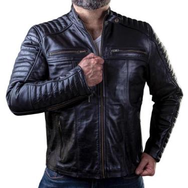 Imagem de Jaqueta De Couro Legitimo Masculina Rectangle Bk Harry Silver, P - S