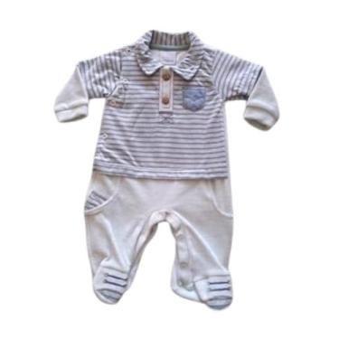 Imagem de Macacão Bebê Menino Plush com Pezinho Gola Polo Miniclô, Verde água, M