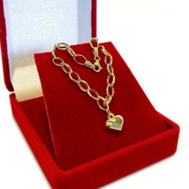 Imagem de Pulseira Feminina Em Ouro 18k com Coração Berloque Pingente Bracelete 