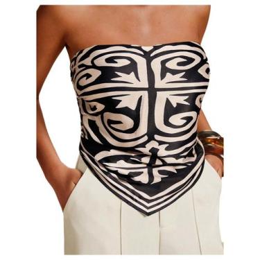 Imagem de Bandana sem alças com estampa gráfica Tube Top Floerns
