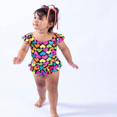 Imagem de Maiô Infantil Praia/Piscina Proteção UV 50+ Corações Viva Flor, 1