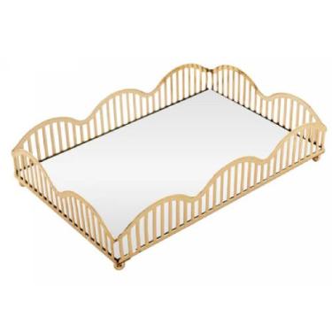 Imagem de Bandeja com espelho wave 21x14x4cm dourada metal - LYOR