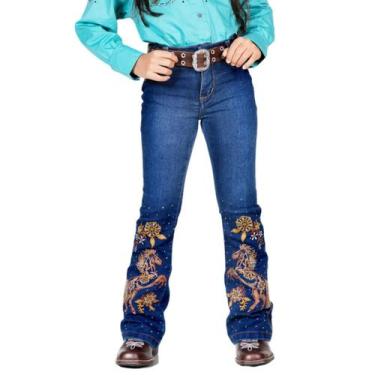 Imagem de Calça Jeans Infantil Cavalo Bordado Bill Way 116, 10, Jeans médio