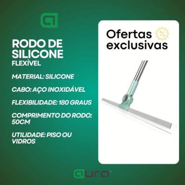 Imagem de Rodo de Silicone Vassoura Mágica para Piso e Vidros Uso Duplo Seco e Molhado com Gancho Aço Inoxidável