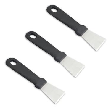 Imagem de Kit 3 Espátulas Retas Inox para Limpeza de Chapa Profissional Cabo Preto Chef Line