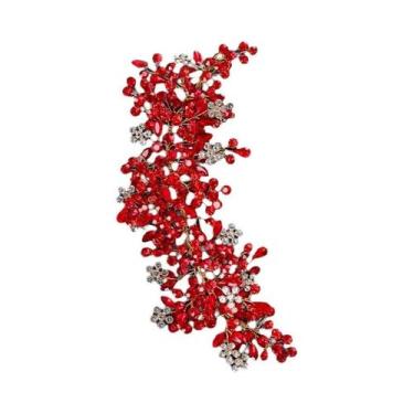 Imagem de Tiara De Flor De Cristal Vermelho Com Strass E Pérolas, Acessório De C