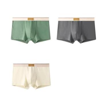Imagem de Cuecas Boxer De Algodão Masculinas 3 Peças, Roupa Íntima Respirável Ta
