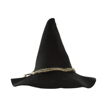 Imagem de Chapéu De Bruxa Preto De Veludo Dupla Face Feminino Pontudo Para Festa