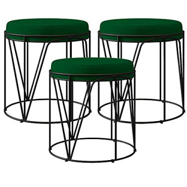 Imagem de Kit 03 Puffs Decorativo Aramado Preto Zaya L02 Suede Verde Musgo - Lyam Decor